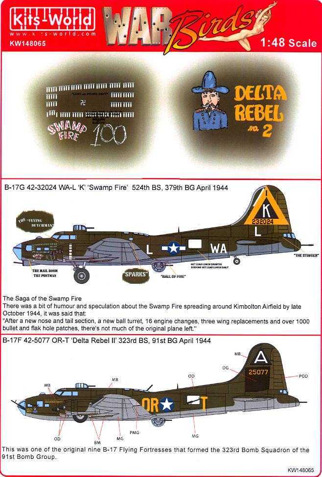 Kits World Decals Boeing B Flying Fortress Swamp Fire Delta Rebel Ii